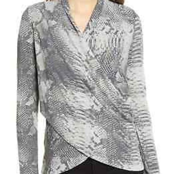 1. STATE Graphite Python Long Sleeve Shirt Top Blouse Wrap Side Slit NWT Plus - Picture 1 of 7